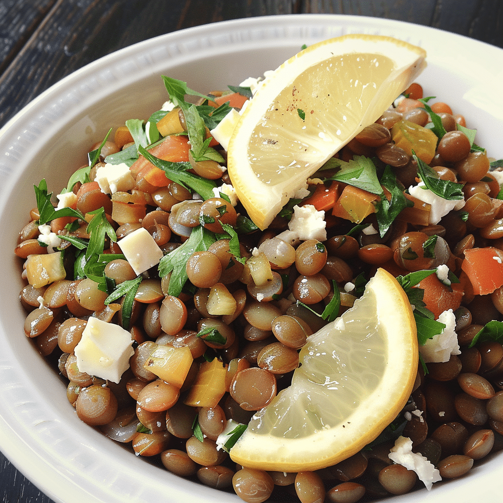 Salade de lentilles à la vinaigrette de moutarde