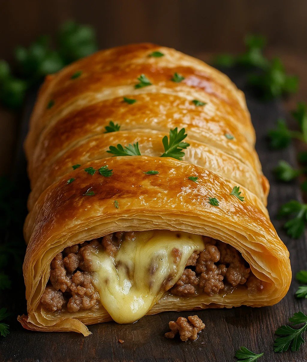 Roulé Feuilleté à la Viande Hachée et Fromage Fondant