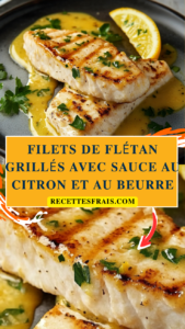Filets de flétan grillés avec sauce au citron et au beurre