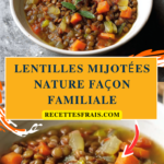 Lentilles mijotées nature façon familiale